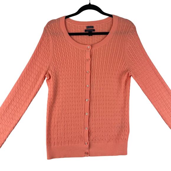 100% Pima Cotton Tangerine Tommy Hilfiger Cable Knit Lightweight Sweater Sz L - Picture 2 of 11
